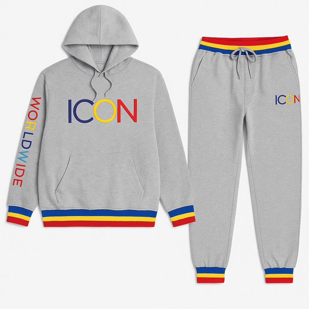 FWRD Denim ICON Hoodie & Jogger Set – Gray w/ Rainbow Trim (3XL) 🔥